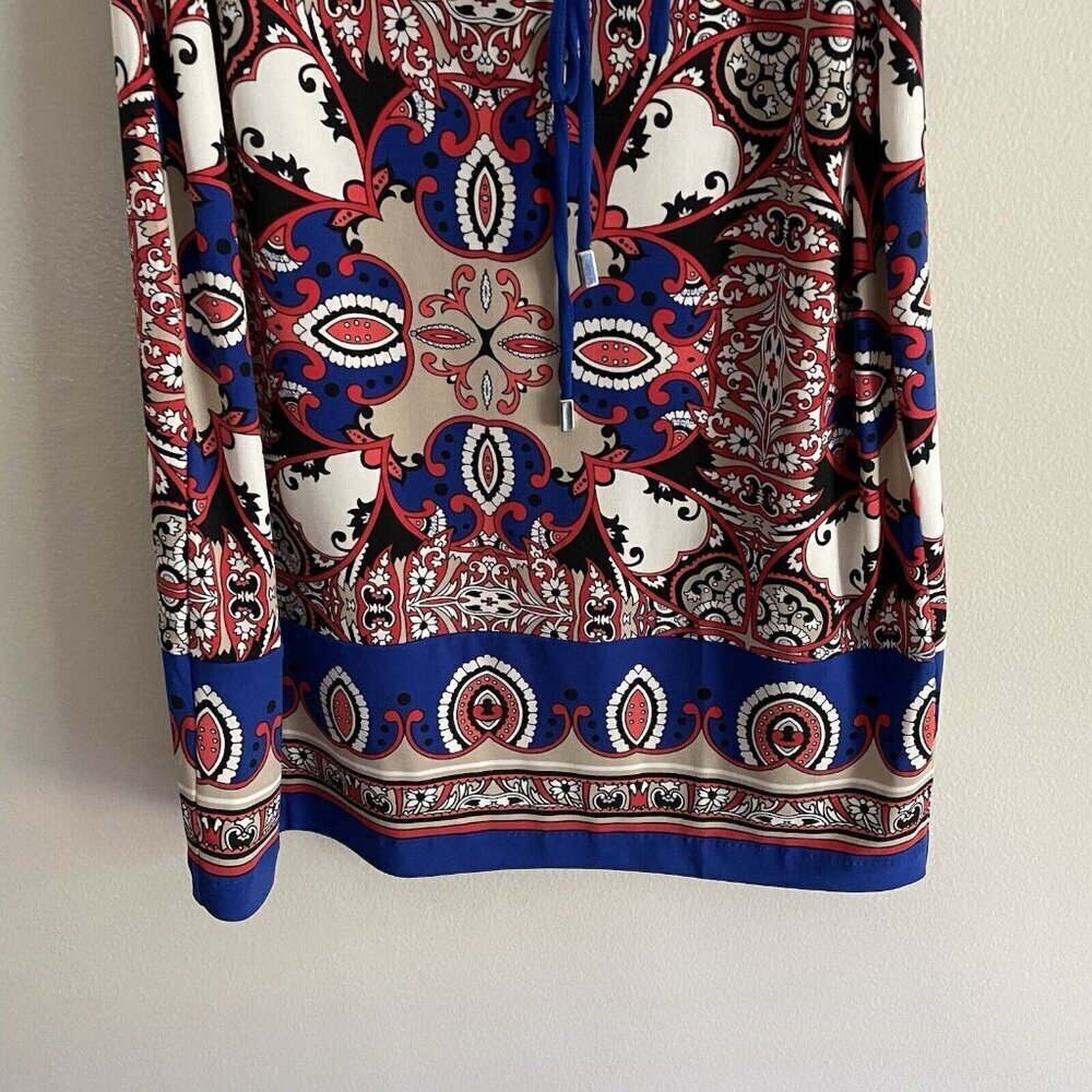Liz Claiborne Petite Wmn PS Multicolor Dark Dune 3/4 Sleeve Tie Belt Dress NWT - Picture 2 of 12
